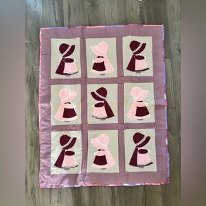 Handmade Sunbonnet Sue Patchwork Lap Quilt - Pink & Burgundy